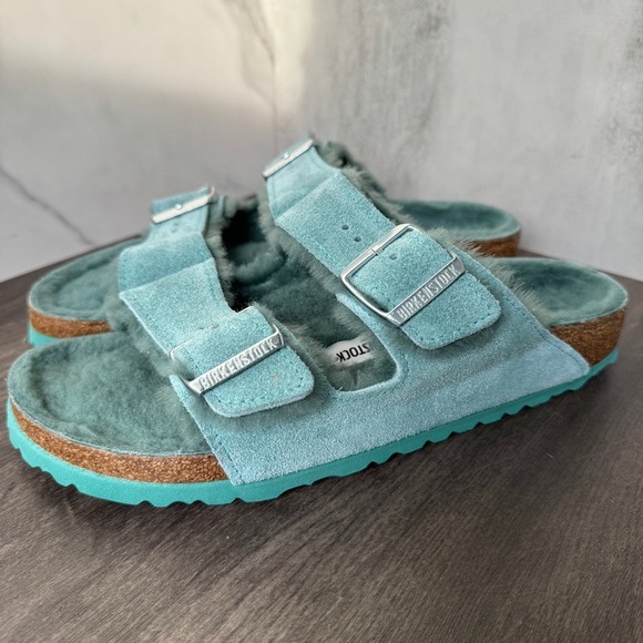 BIRKENSTOCK Arizona Shearling Beryl Teal Blue Size 40 - Picture 3 of 6